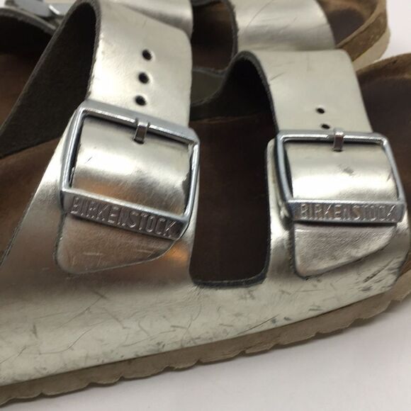 Birkenstock Arizona Birko-Flor Metallic Champagne Light Gold Soft Footbed EU 38 - Picture 12 of 16